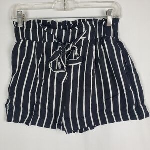 Ambiance Apparel Black/White Striped Paper Bag Shorts High Waist With Tie Size M